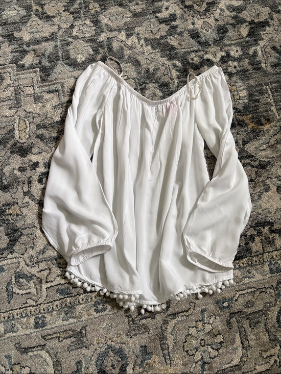 Lilly Pulitzer Tops - Lilly Pulitzer White Off-Shoulder Pom Pom Hem Tunic